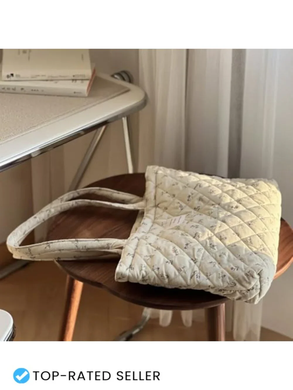Floral Quilted Cotton Shoulder Bag Tote Medium Size Large Capacity